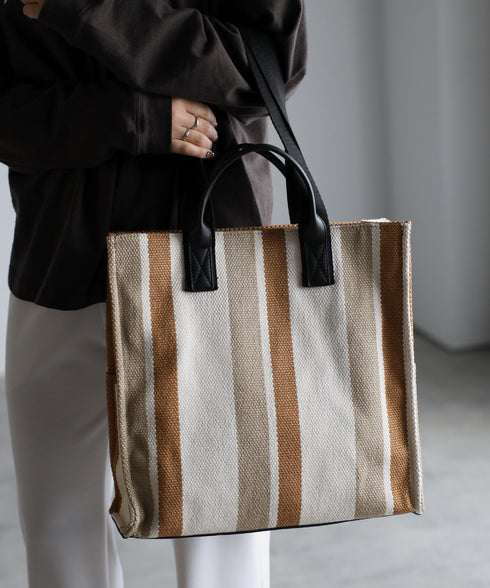 A4ダブルハンドルストライプトートバッグ 12-1074